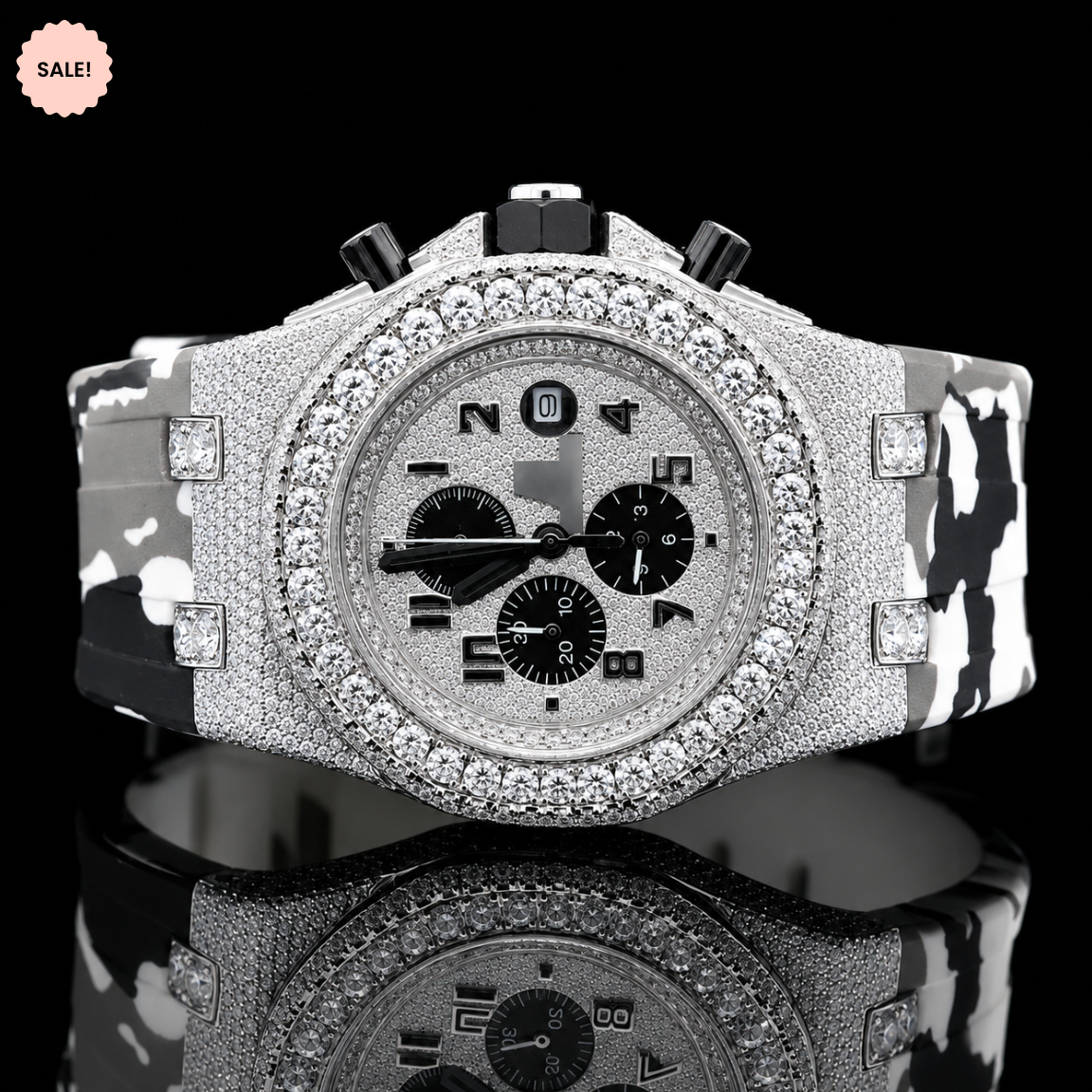 Chronograph Automatic Moissanite Watch With Rubber Strap