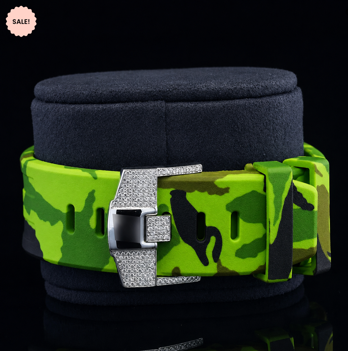 Chronograph Moissanite Iced Out Watch with Green Rubber Strap