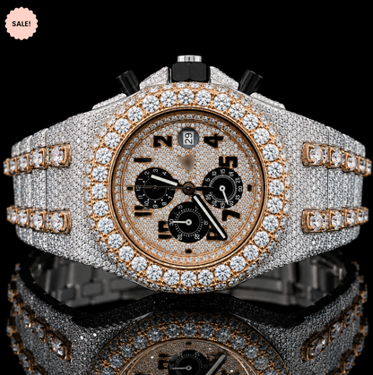 VVS Moissanite Bust Down Watch Black Chronograph Dial - Silver/Gold/Rose-Gold