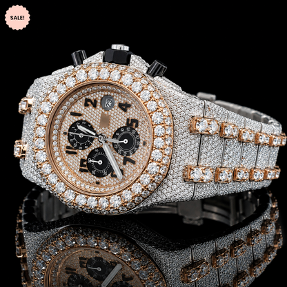 VVS Moissanite Bust Down Watch Black Chronograph Dial - Silver/Gold/Rose-Gold