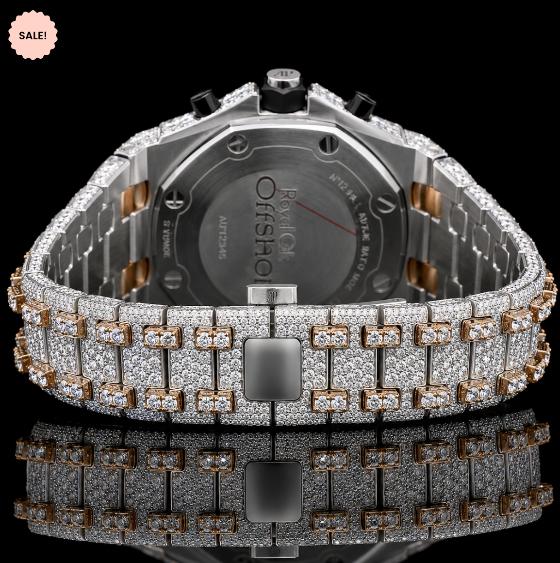 VVS Moissanite Bust Down Watch Black Chronograph Dial - Silver/Gold/Rose-Gold