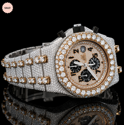 VVS Moissanite Bust Down Watch Black Chronograph Dial - Silver/Gold/Rose-Gold