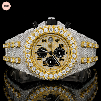 VVS Moissanite Bust Down Watch Black Chronograph Dial - Silver/Gold/Rose-Gold
