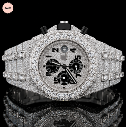 VVS Moissanite Bust Down Watch Black Chronograph Dial - Silver/Gold/Rose-Gold