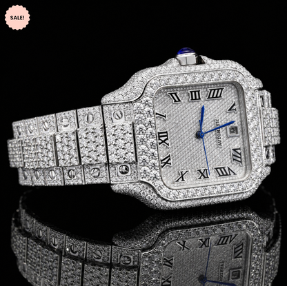 Iced Out Automatic Moissanite Watch with Black Roman Numerals