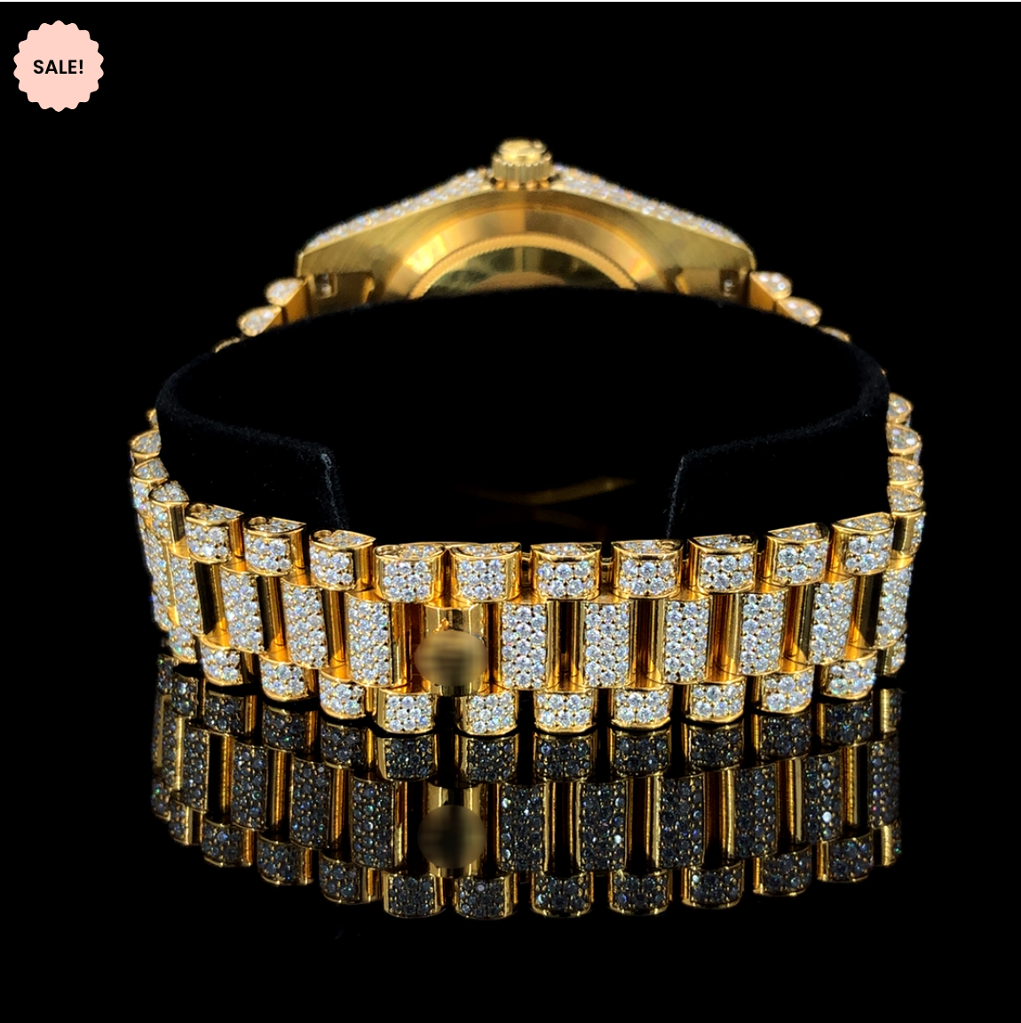 Iced Out Roman Dial Moissanite Watch – Yellow Gold Tone