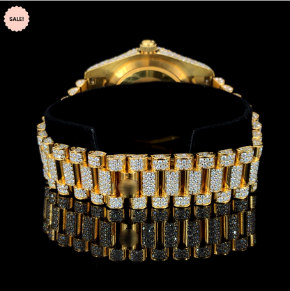 Iced Out Roman Dial Moissanite Watch – Yellow Gold Tone