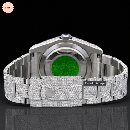 Iced-out Moissanite automatic watch with Black Arabic Numerals - Silver