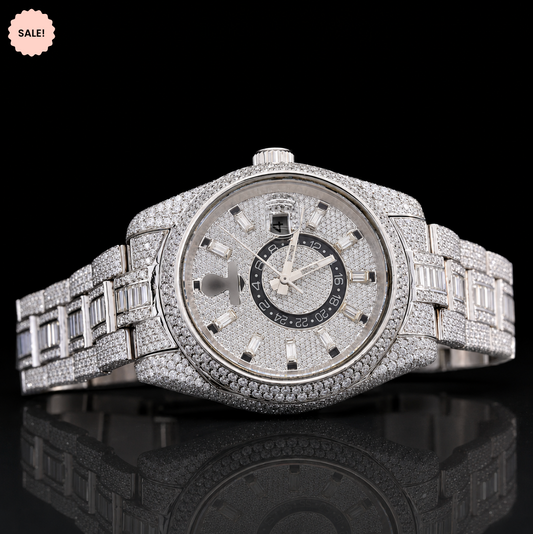 Fully Iced-out Moissanite watch with Baguette Stick Markers