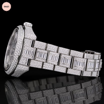 Fully Iced-out Moissanite watch with Baguette Stick Markers