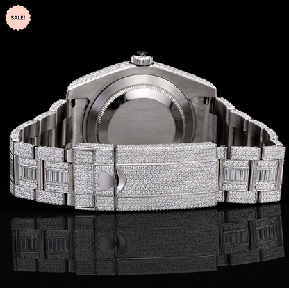 Fully Iced-out Moissanite watch with Baguette Stick Markers