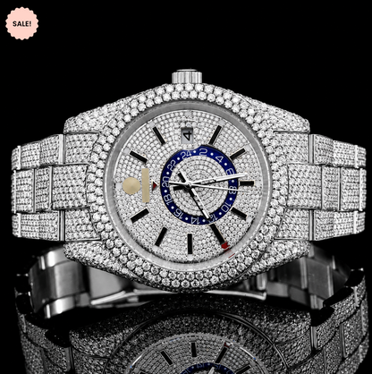Two Tone VVS Moissanite Watch with Black Stick Markers - Silver/Gold/Rose-Gold