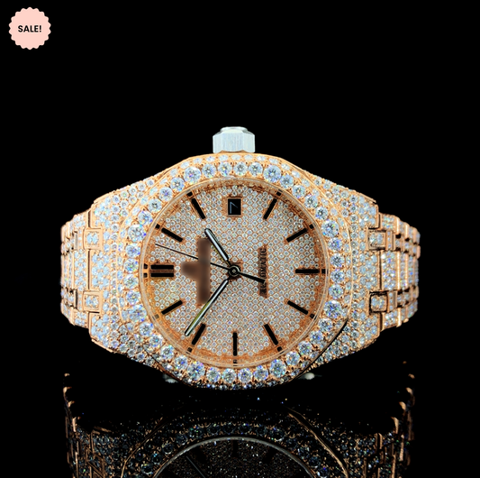 Moissanite Automatic Watch For Men – Yellow Gold Tone