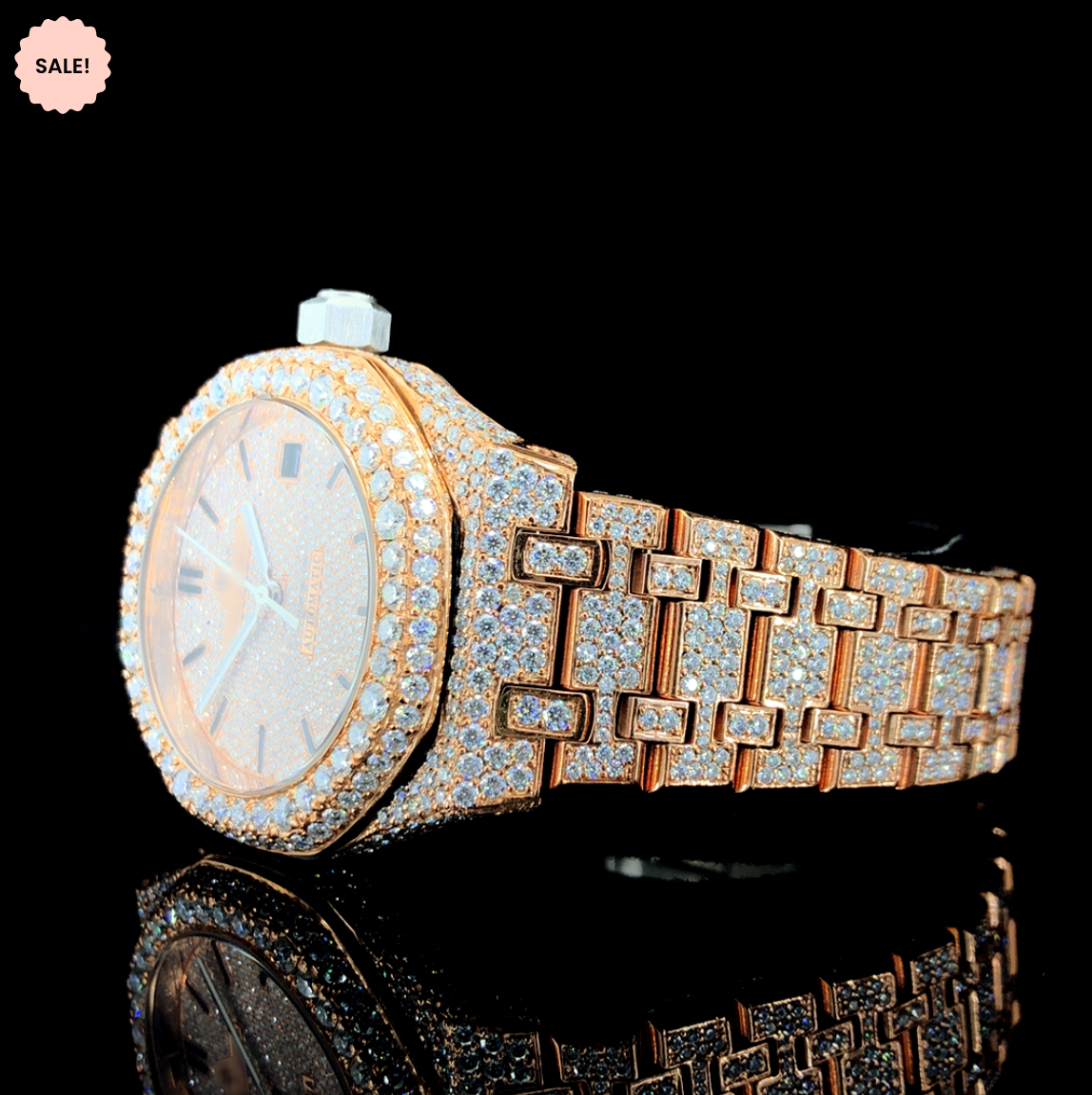 Moissanite Automatic Watch For Men – Yellow Gold Tone