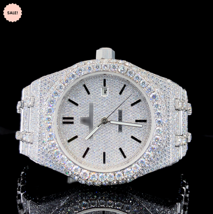 Luxurious Moissanite Automatic Watch For Men – White Gold tone