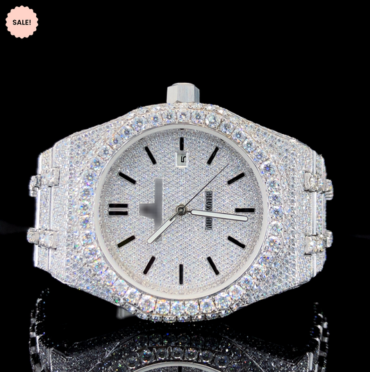 Luxurious Moissanite Automatic Watch For Men – White Gold tone