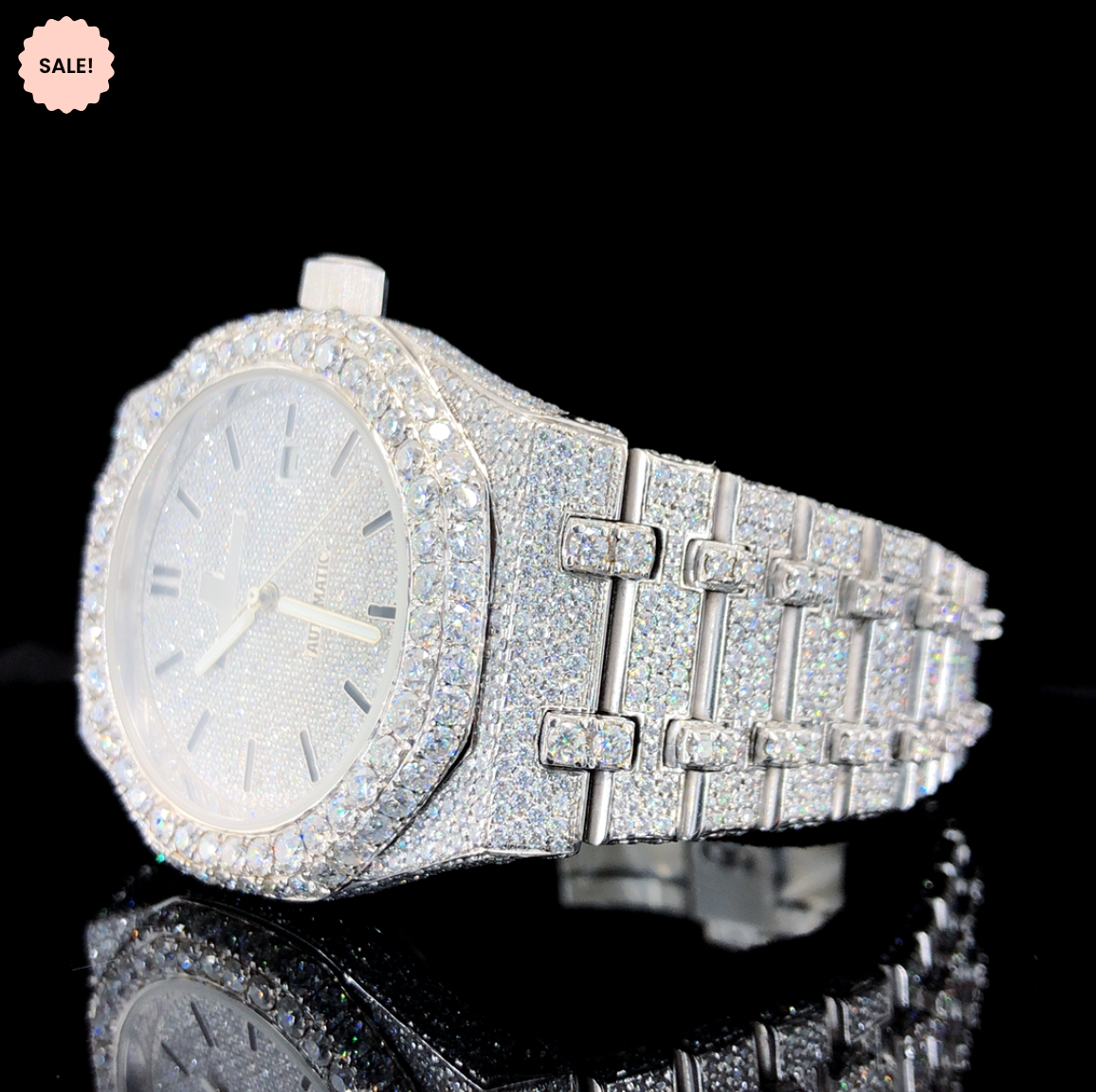 Luxurious Moissanite Automatic Watch For Men – White Gold tone