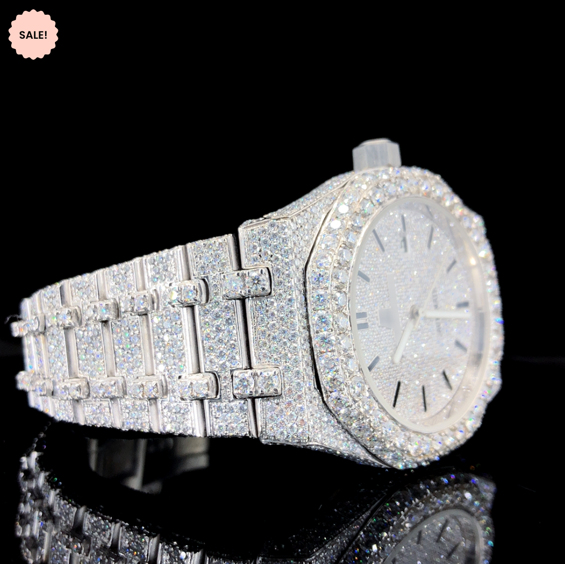 Luxurious Moissanite Automatic Watch For Men – White Gold tone
