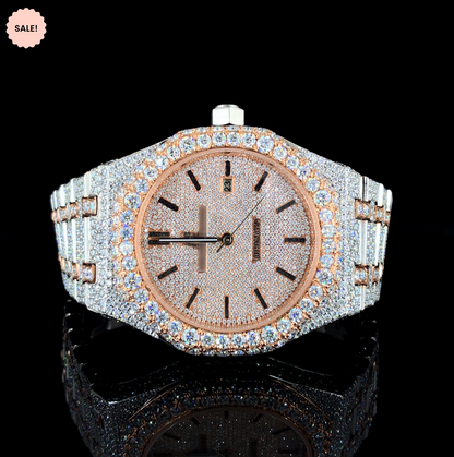 Two-tone Moissanite Automatic Watch For Men - Rose Gold