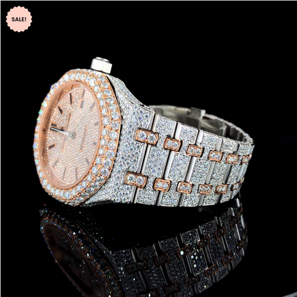 Two-tone Moissanite Automatic Watch For Men - Rose Gold