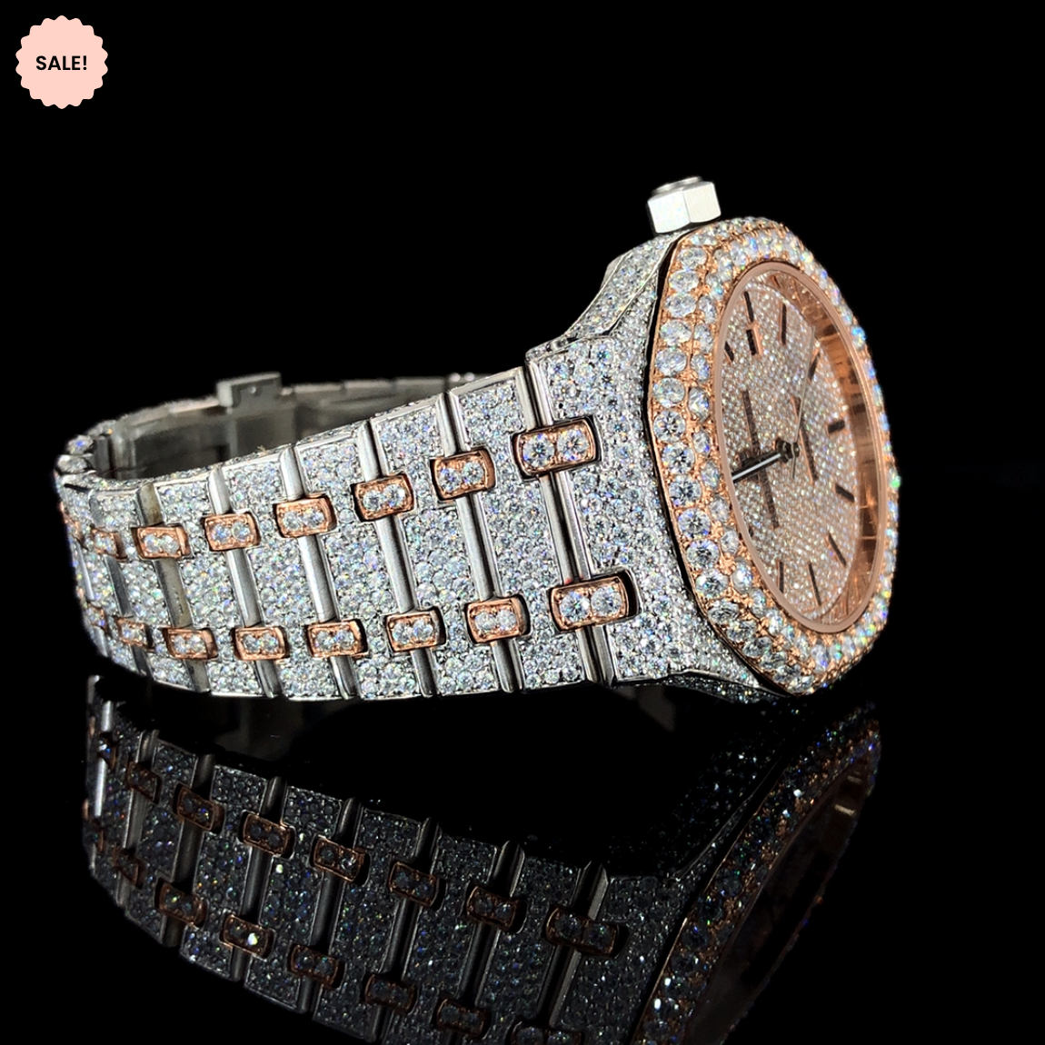 Two-tone Moissanite Automatic Watch For Men - Rose Gold
