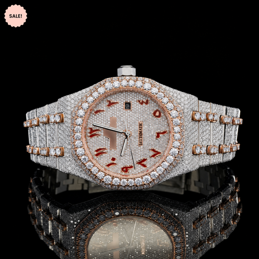 Red Arabic Numerals Two Tone VVS Moissanite Watch