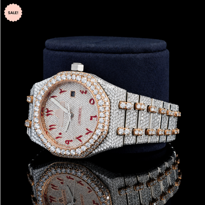 Red Arabic Numerals Two Tone VVS Moissanite Watch