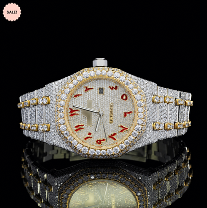 Red Arabic Numerals Two Tone VVS Moissanite Watch