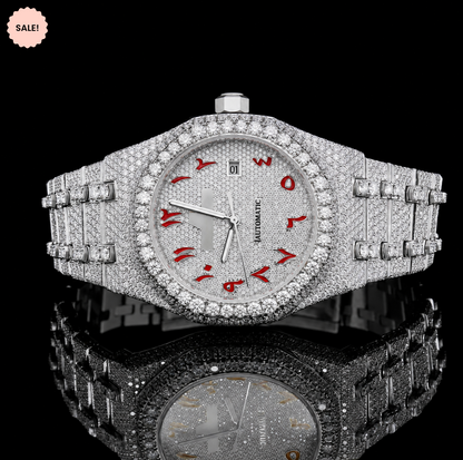 Red Arabic Numerals Two Tone VVS Moissanite Watch