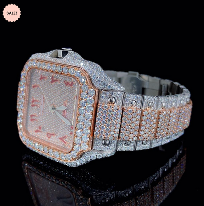 Red Arabic Numerals Two-tone Bust Down Moissanite Watch - Rose Gold