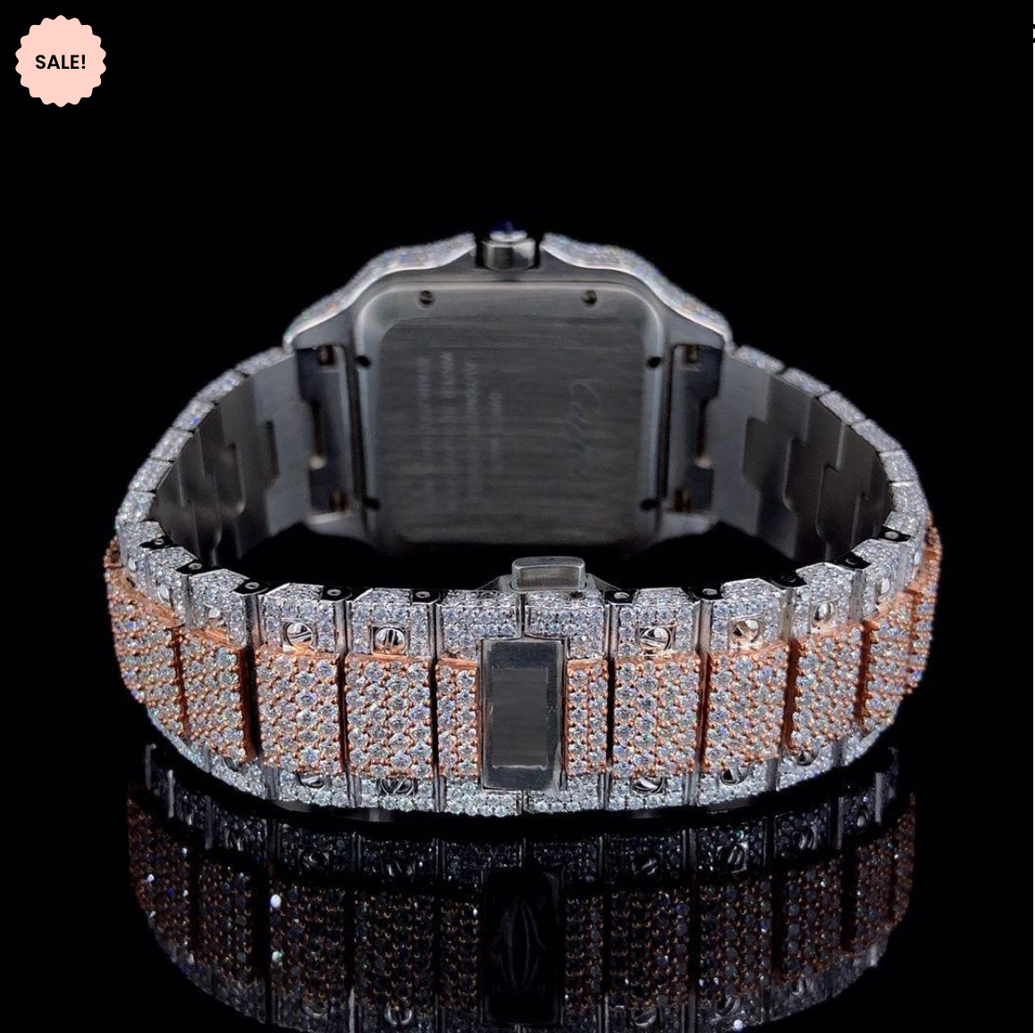 Red Arabic Numerals Two-tone Bust Down Moissanite Watch - Rose Gold