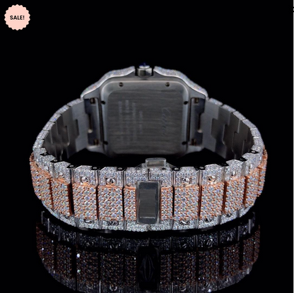 Red Arabic Numerals Two-tone Bust Down Moissanite Watch - Rose Gold