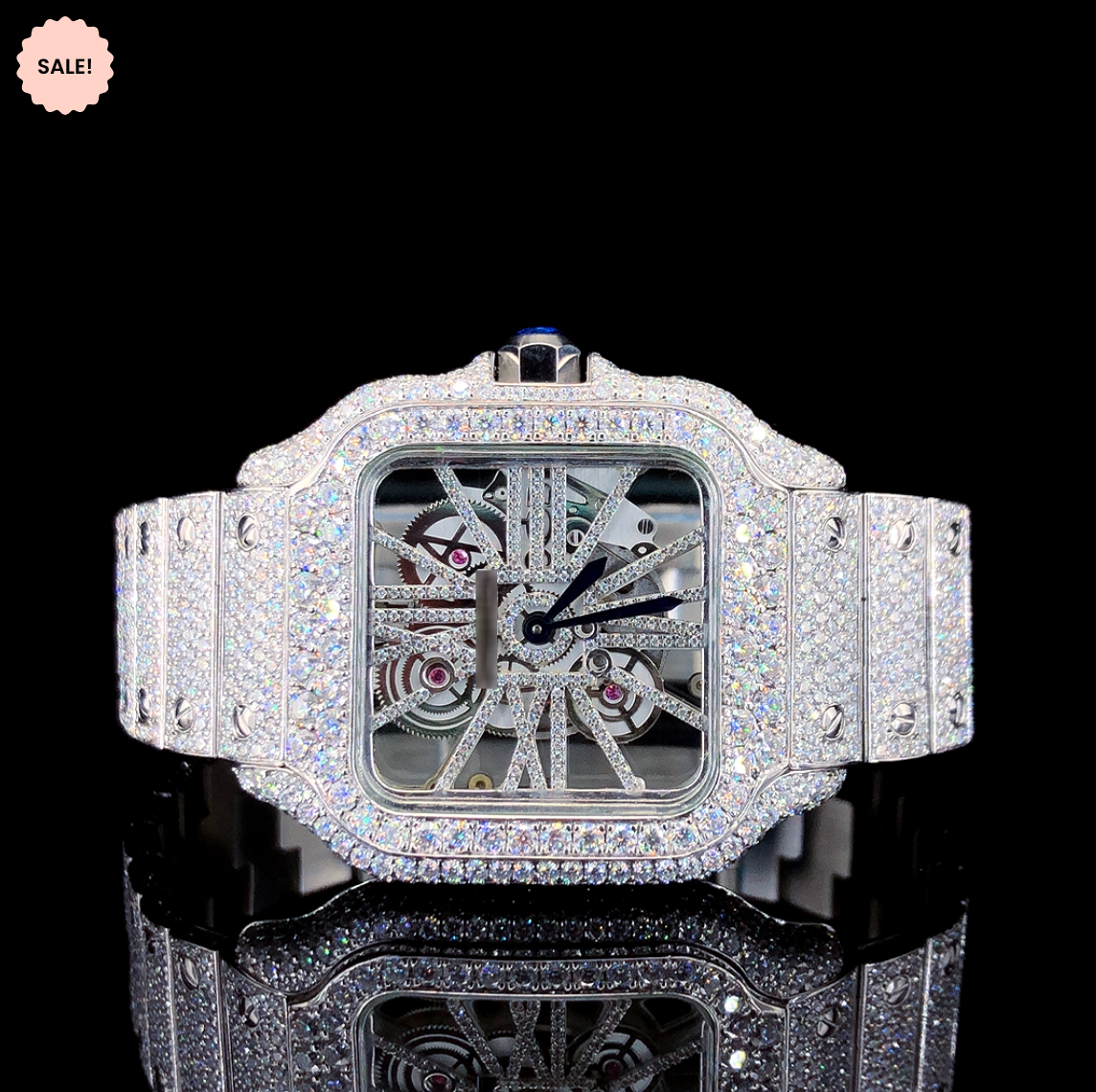 Square Model Skeleton Moissanite Watch For Men – White Gold Tone