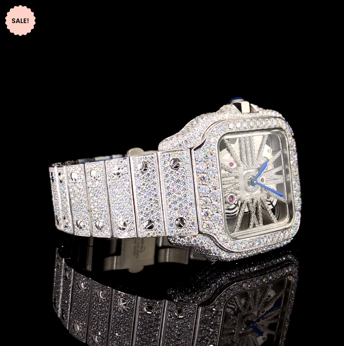 Square Model Skeleton Moissanite Watch For Men – White Gold Tone
