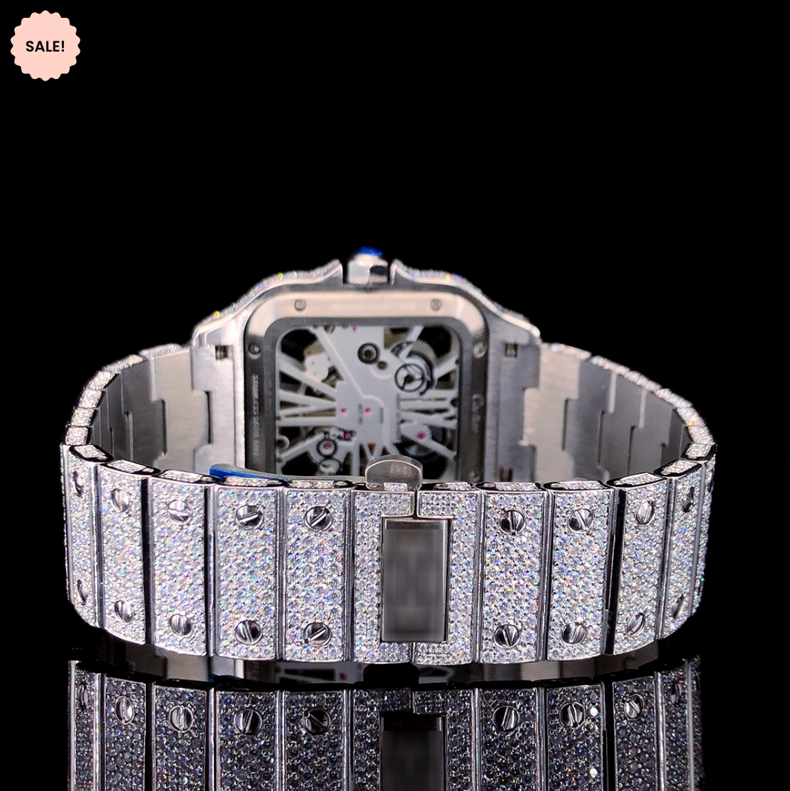 Square Model Skeleton Moissanite Watch For Men – White Gold Tone