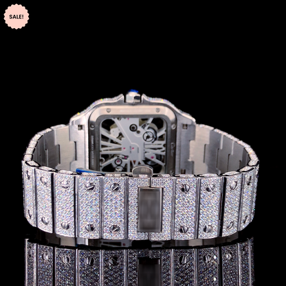 Square Model Skeleton Moissanite Watch For Men – White Gold Tone