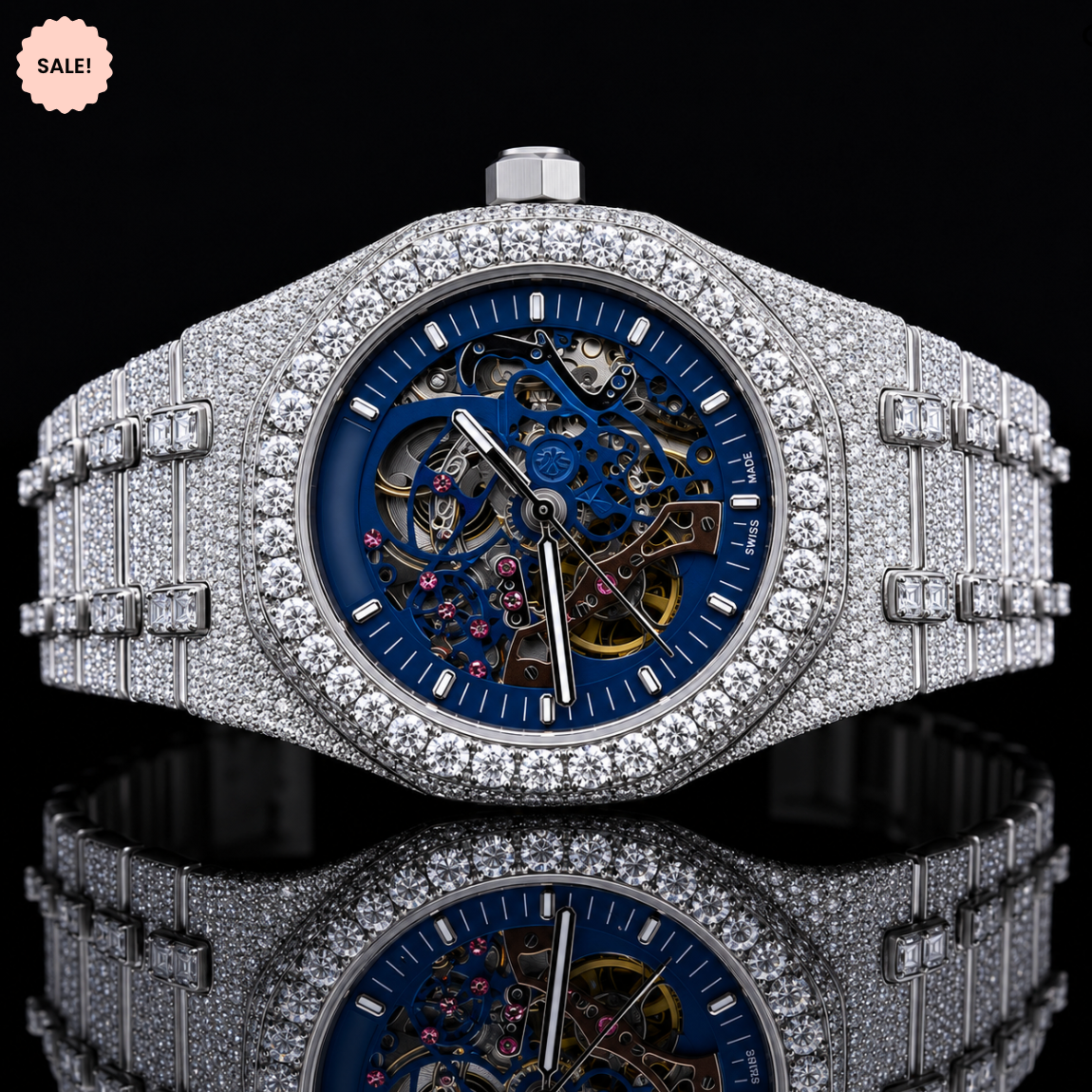 VVS Moissanite diamond watch with Skeletonized Dial