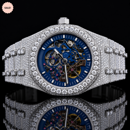 VVS Moissanite diamond watch with Skeletonized Dial