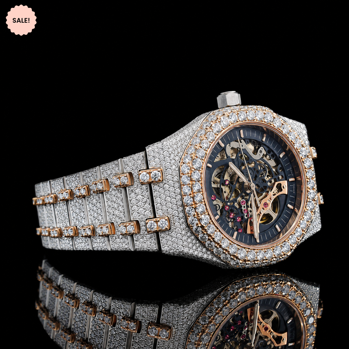 VVS Moissanite diamond watch with Skeletonized Dial