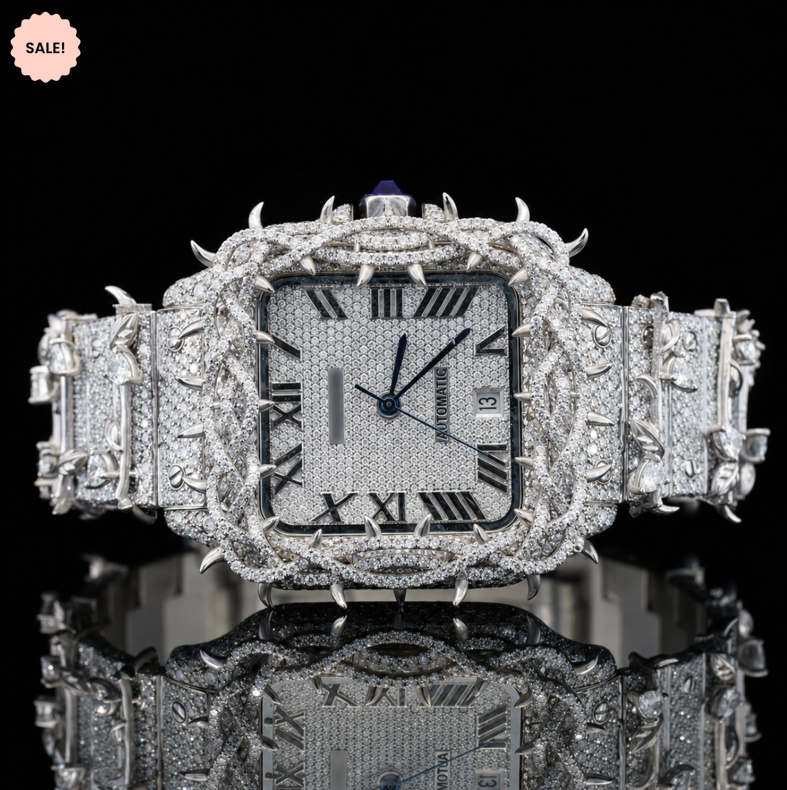VVS Moissanite Thorns Watch with Black Roman Numerals