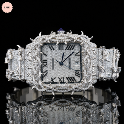 VVS Moissanite Thorns Watch with Black Roman Numerals