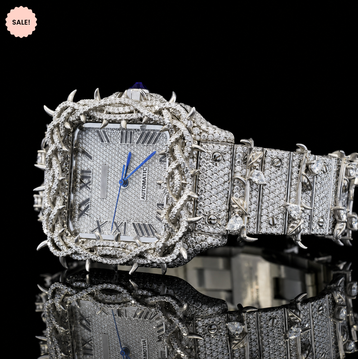 VVS Moissanite Thorns Watch with Black Roman Numerals