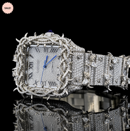 VVS Moissanite Thorns Watch with Black Roman Numerals