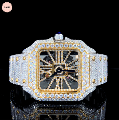Two-tone Automatic Skeleton Moissanite Watch For Men - Gold