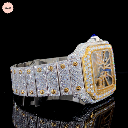 Two-tone Automatic Skeleton Moissanite Watch For Men - Gold
