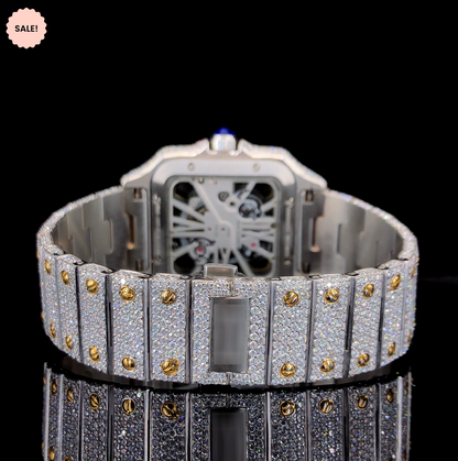 Two-tone Automatic Skeleton Moissanite Watch For Men - Gold